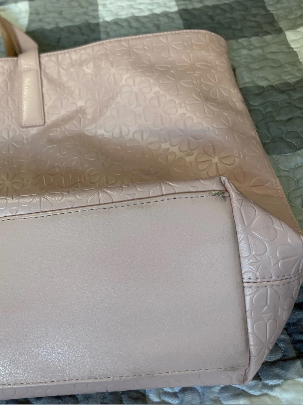 kate spade pink embossed floral tote with metallic straps